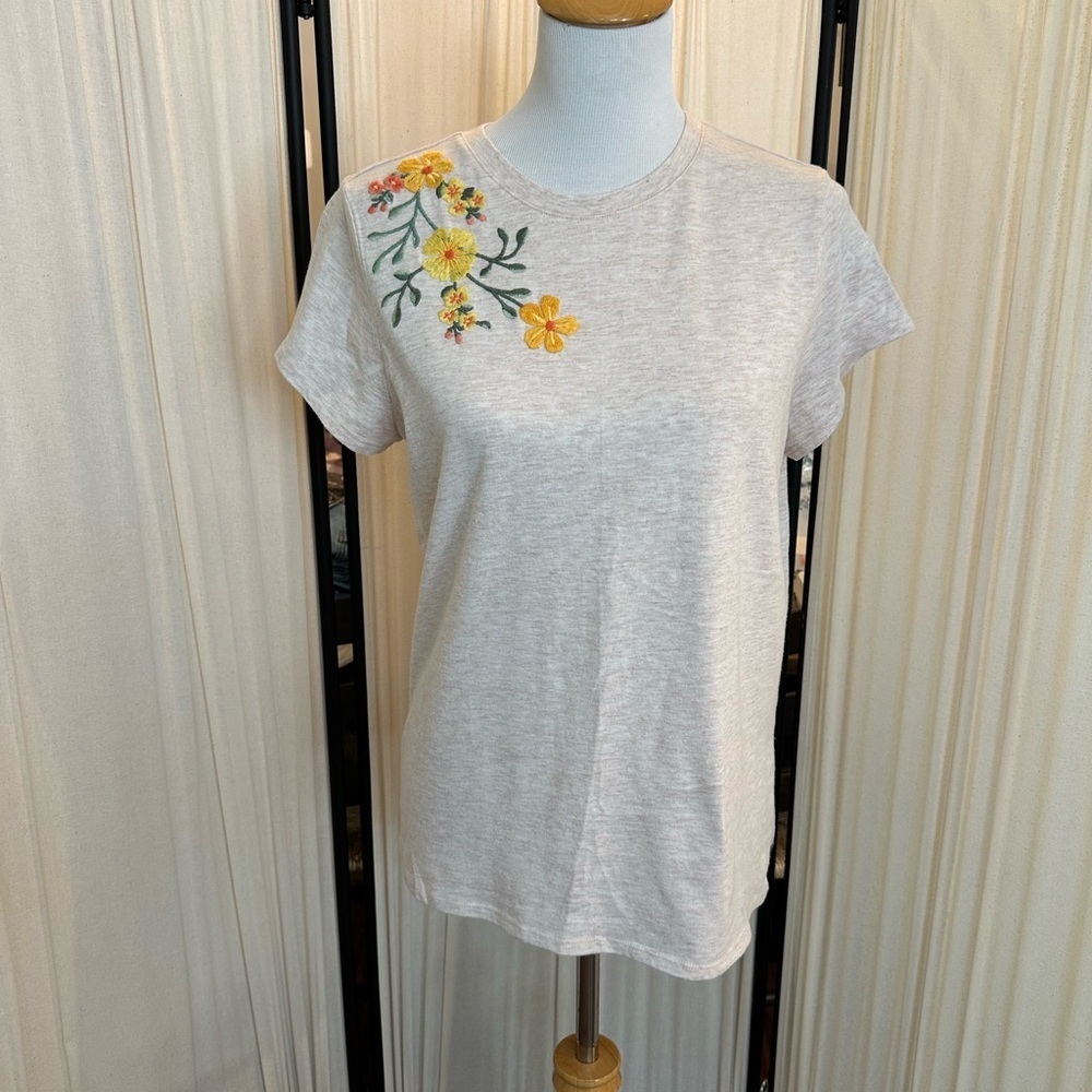 Matilda Jane Gray Floral Embroidered Short Sleeve Tee